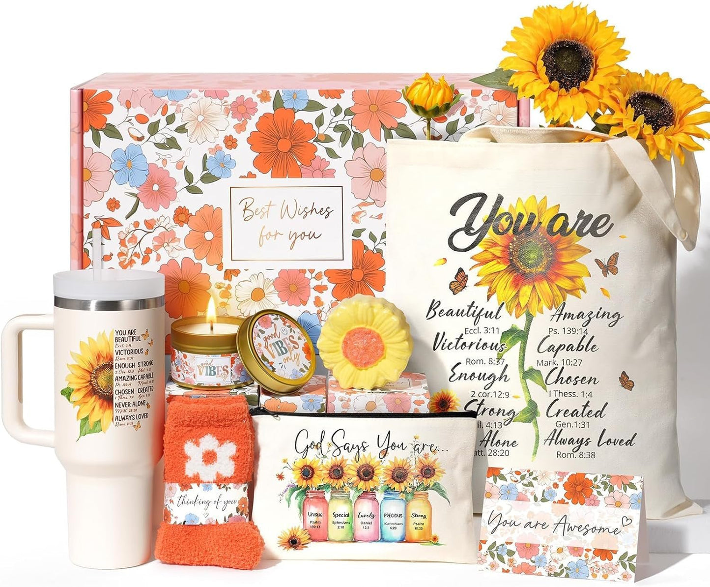 Christian Faith Gifts for Women - Religious Catholic Sunflower Inspirational Spiritual Gift for Mom, Grandma, Sister, Coworker with Makeup Bag and 40 OZ Tumbler - Born this WayChristian Faith Gifts for Women - Religious Catholic Sunflower Inspirational Spiritual Gift for Mom, Grandma, Sister, Coworker with Makeup Bag and 40 OZ TumblerBorn this WayBorn this Way