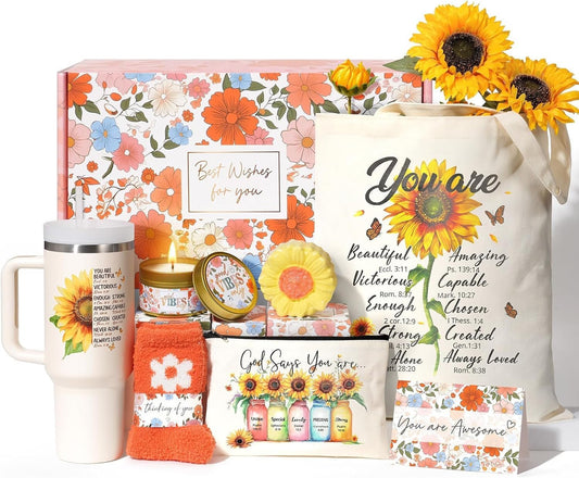 Christian Faith Gifts for Women - Religious Catholic Sunflower Inspirational Spiritual Gift for Mom, Grandma, Sister, Coworker with Makeup Bag and 40 OZ Tumbler - Born this WayChristian Faith Gifts for Women - Religious Catholic Sunflower Inspirational Spiritual Gift for Mom, Grandma, Sister, Coworker with Makeup Bag and 40 OZ TumblerBorn this WayBorn this Way