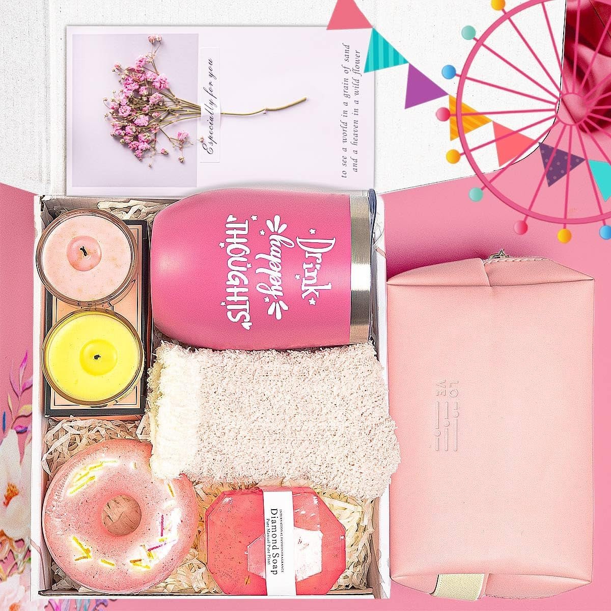Birthday Gifts for Women - Best Relaxing Spa Gift Box Basket for Wife Mom Sister Girlfriend Daughter Best Friend Mother - Happy Birthday Gifts for Women - Wine Tumbler Spa Bath Set (Pink) - Born this WayBirthday Gifts for Women - Best Relaxing Spa Gift Box Basket for Wife Mom Sister Girlfriend Daughter Best Friend Mother - Happy Birthday Gifts for Women - Wine Tumbler Spa Bath Set (Pink)Born this WayMy Store