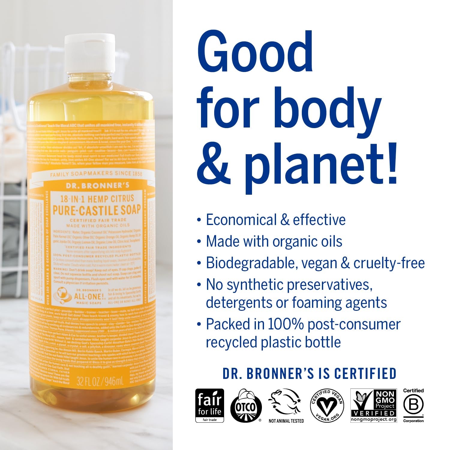Pure - Castile Liquid Soap (Citrus, 32 oz, 2 - Pack) - Organic Oil Formula, 18 - in - 1 Versatility for Face, Body, Hair, Laundry, Pets, and Dishes, Concentrated, Vegan, Non - GMO - Born this WayPure - Castile Liquid Soap (Citrus, 32 oz, 2 - Pack) - Organic Oil Formula, 18 - in - 1 Versatility for Face, Body, Hair, Laundry, Pets, and Dishes, Concentrated, Vegan, Non - GMOBorn this WayBorn this Way