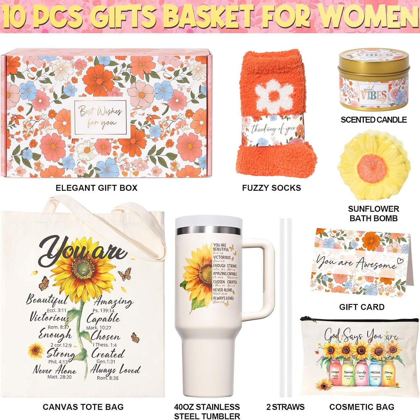 Christian Faith Gifts for Women - Religious Catholic Sunflower Inspirational Spiritual Gift for Mom, Grandma, Sister, Coworker with Makeup Bag and 40 OZ Tumbler - Born this WayChristian Faith Gifts for Women - Religious Catholic Sunflower Inspirational Spiritual Gift for Mom, Grandma, Sister, Coworker with Makeup Bag and 40 OZ TumblerBorn this WayBorn this Way