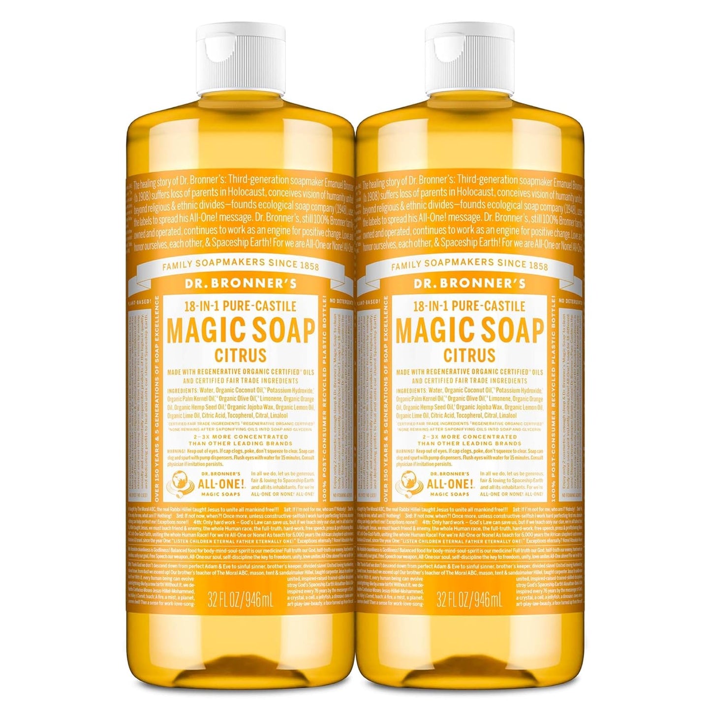 Pure - Castile Liquid Soap (Citrus, 32 oz, 2 - Pack) - Organic Oil Formula, 18 - in - 1 Versatility for Face, Body, Hair, Laundry, Pets, and Dishes, Concentrated, Vegan, Non - GMO - Born this WayPure - Castile Liquid Soap (Citrus, 32 oz, 2 - Pack) - Organic Oil Formula, 18 - in - 1 Versatility for Face, Body, Hair, Laundry, Pets, and Dishes, Concentrated, Vegan, Non - GMOBorn this WayBorn this Way