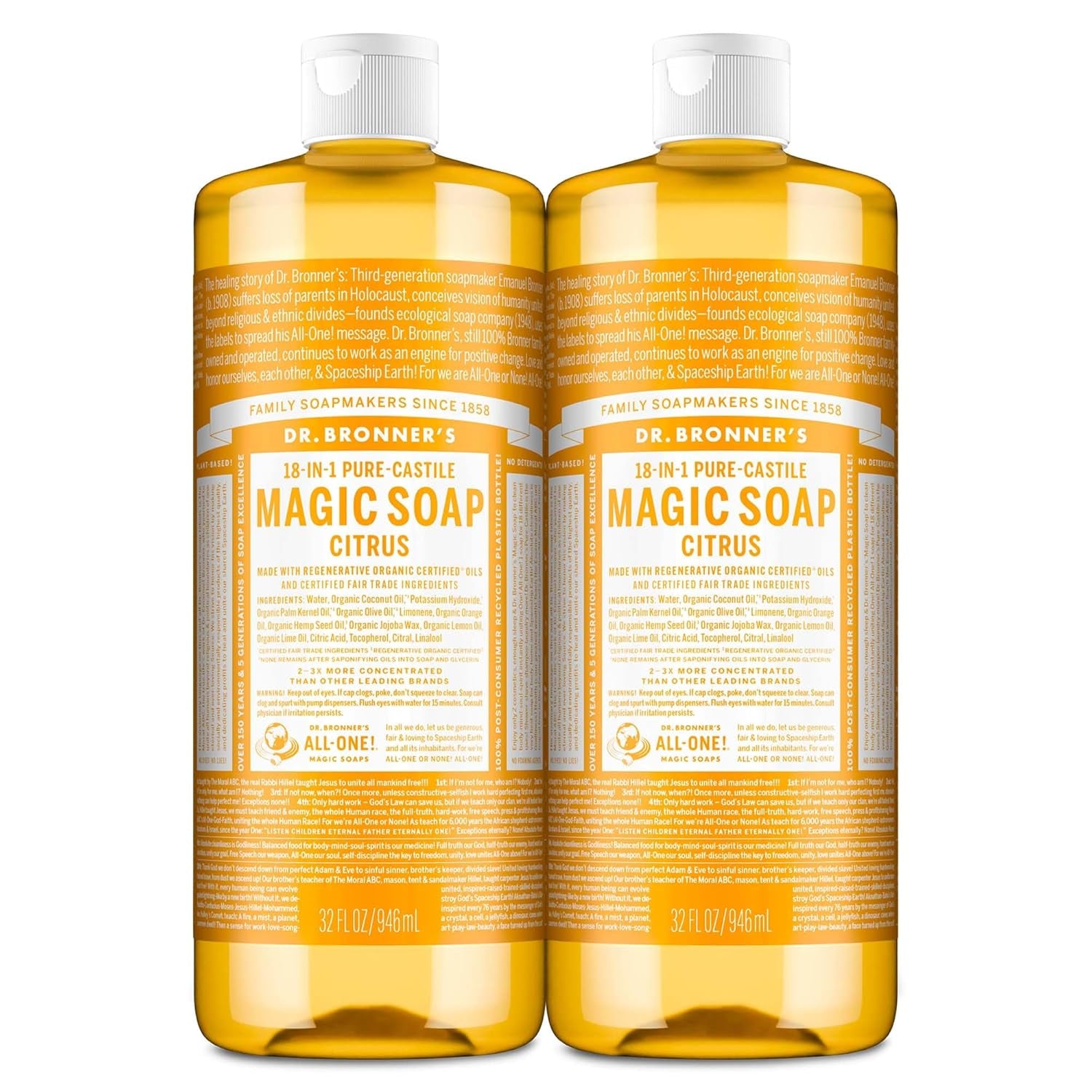 Pure - Castile Liquid Soap (Citrus, 32 oz, 2 - Pack) - Organic Oil Formula, 18 - in - 1 Versatility for Face, Body, Hair, Laundry, Pets, and Dishes, Concentrated, Vegan, Non - GMO - Born this WayPure - Castile Liquid Soap (Citrus, 32 oz, 2 - Pack) - Organic Oil Formula, 18 - in - 1 Versatility for Face, Body, Hair, Laundry, Pets, and Dishes, Concentrated, Vegan, Non - GMOBorn this WayBorn this Way
