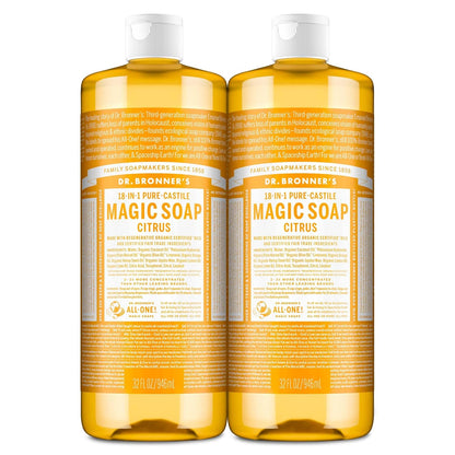 Pure - Castile Liquid Soap (Citrus, 32 oz, 2 - Pack) - Organic Oil Formula, 18 - in - 1 Versatility for Face, Body, Hair, Laundry, Pets, and Dishes, Concentrated, Vegan, Non - GMO - Born this WayPure - Castile Liquid Soap (Citrus, 32 oz, 2 - Pack) - Organic Oil Formula, 18 - in - 1 Versatility for Face, Body, Hair, Laundry, Pets, and Dishes, Concentrated, Vegan, Non - GMOBorn this WayBorn this Way
