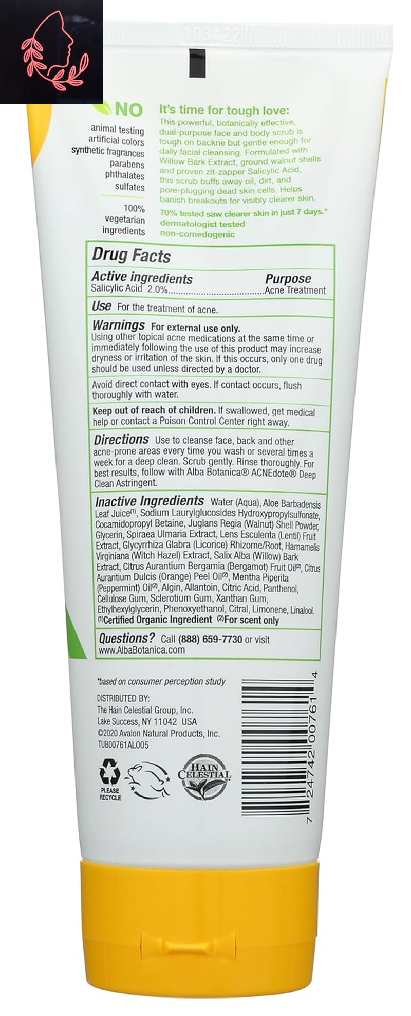 Acnedote Maximum Strength Face & Body Scrub for Acne Treatment, Blackhead Scrub, 8 Oz