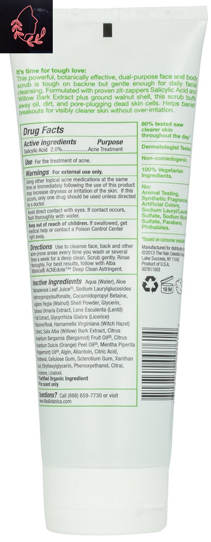 Acnedote Maximum Strength Face & Body Scrub for Acne Treatment, Blackhead Scrub, 8 Oz