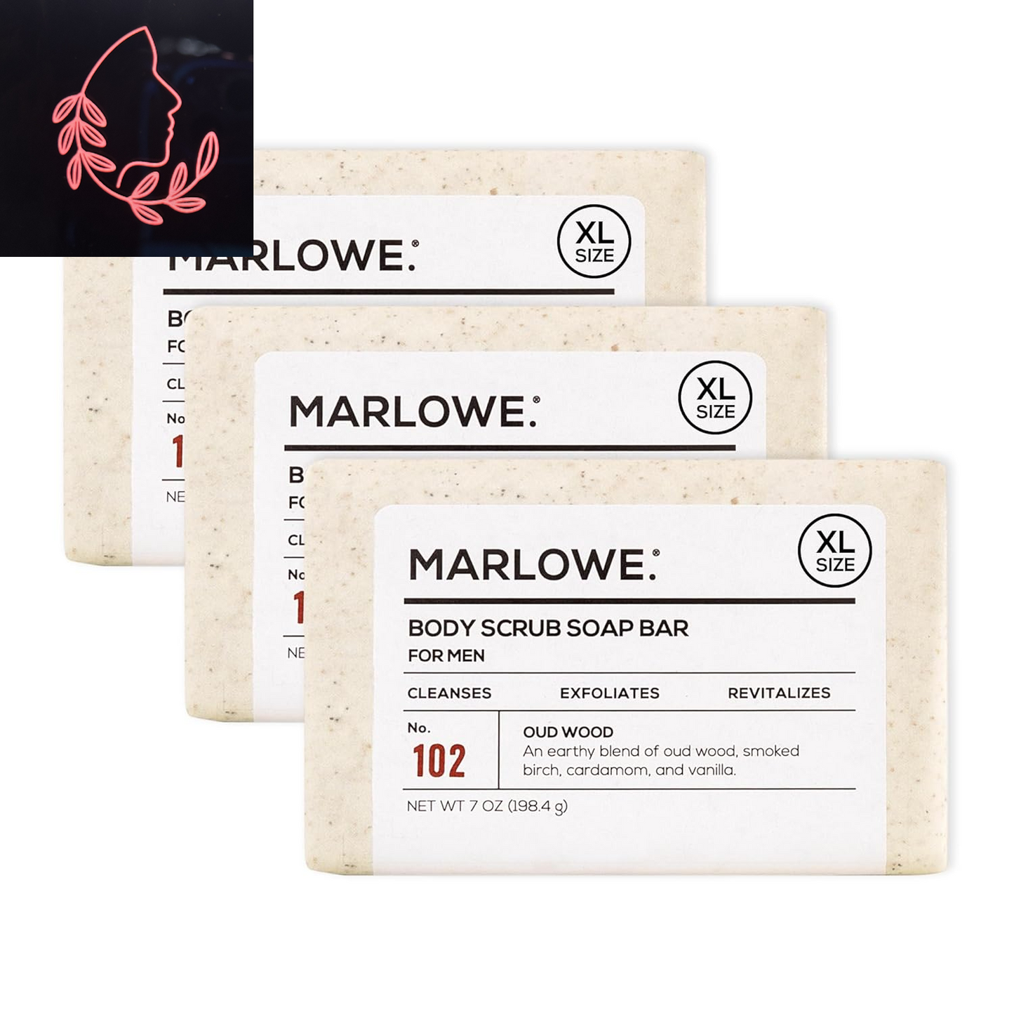 No. 102 Body Scrub Soap 7 Oz (6 Bars), Santal, Exfoliating Soap Bar with Shea Butter, Olive Oil & Green Tea Extracts, Cleanses, Smooths & Revitalizes Skin, Warm Amber, Spice & Citron Scent