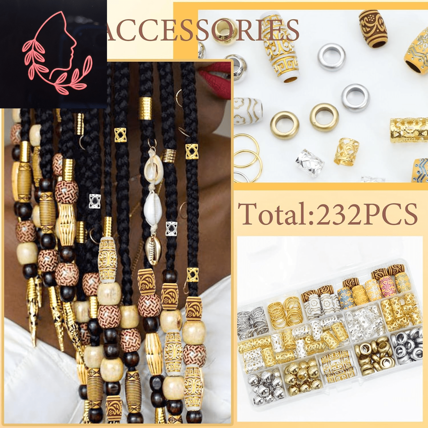 wooden beads and hair cuffs
