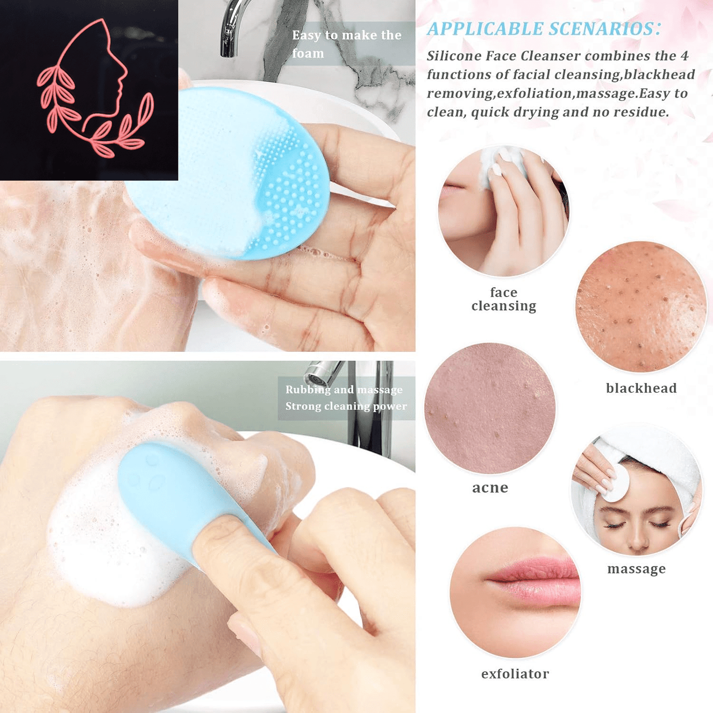 silicone facial cleansing brush set