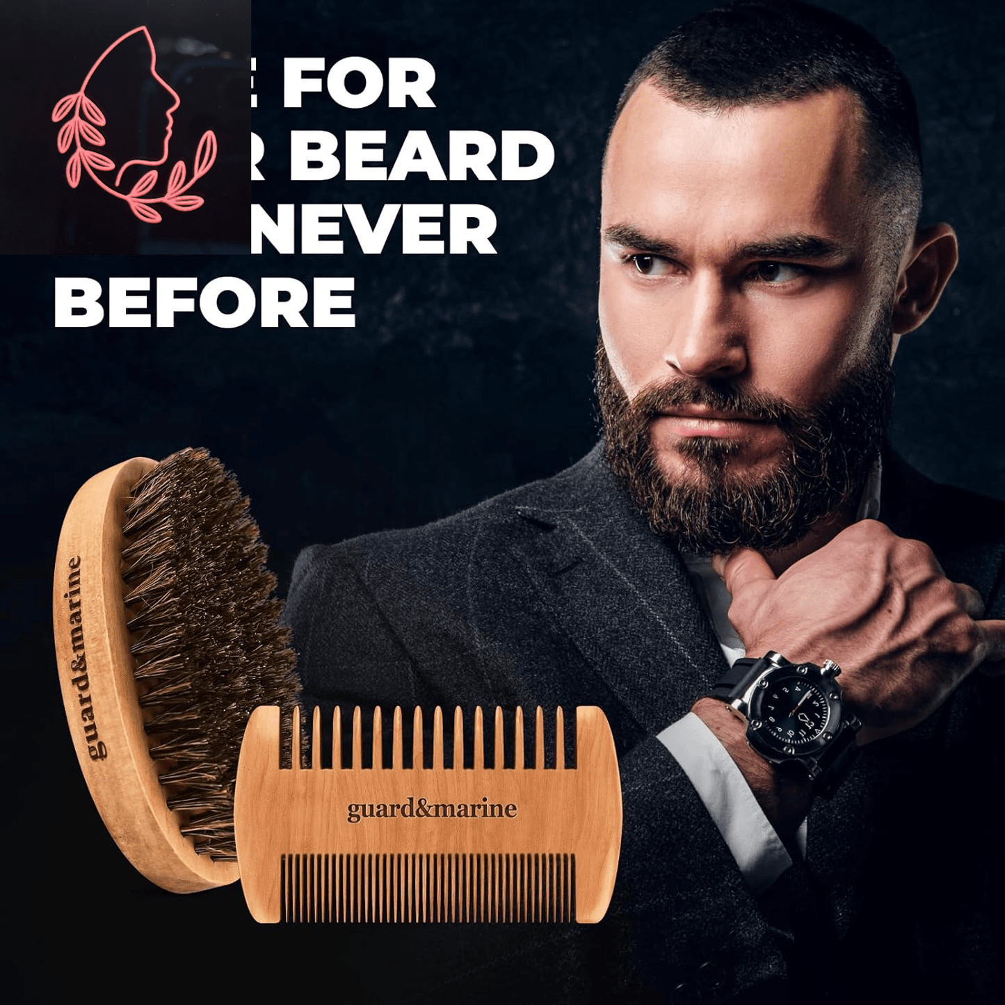 beard brush and comb set