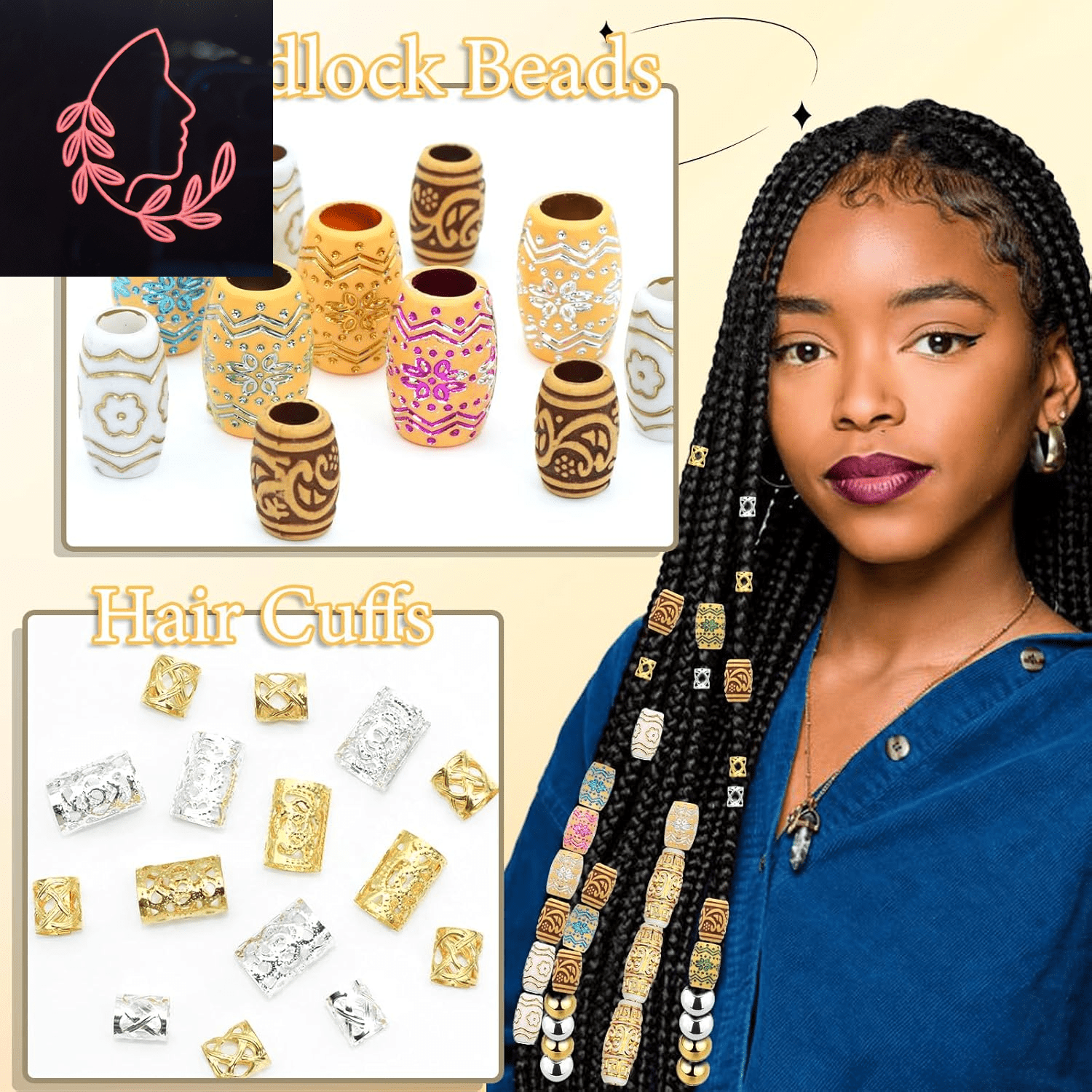 wooden beads and hair cuffs